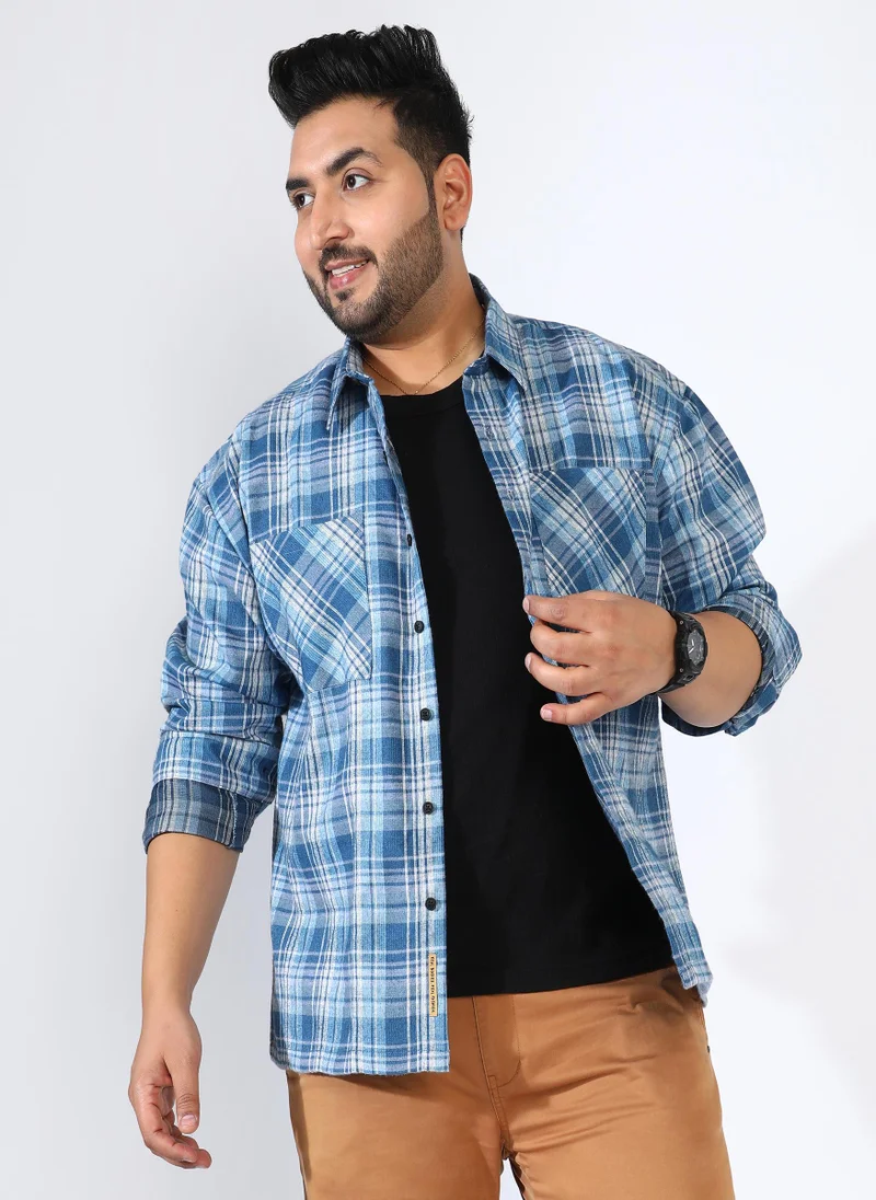 Instafab Plus Men's Prussian Blue Tartan Plaid Shirt