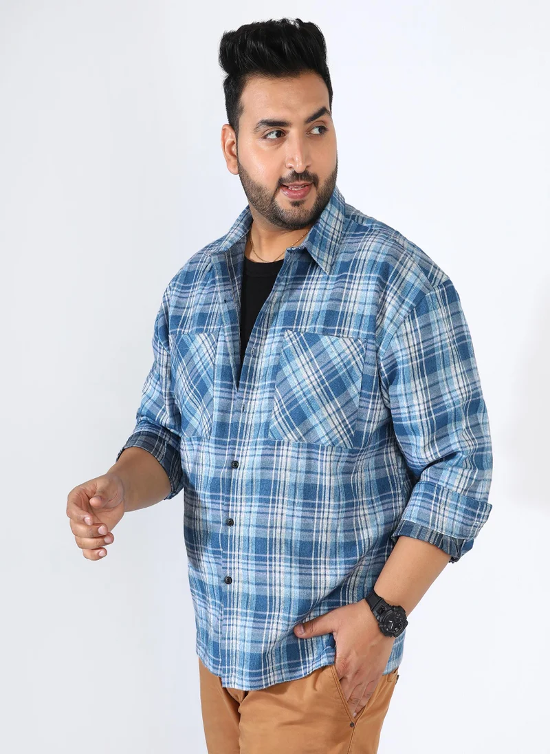Instafab Plus Men's Prussian Blue Tartan Plaid Shirt