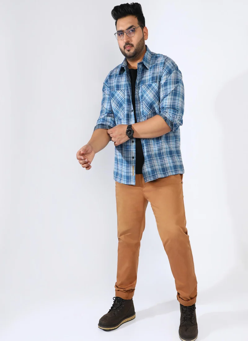 Instafab Plus Men's Prussian Blue Tartan Plaid Shirt