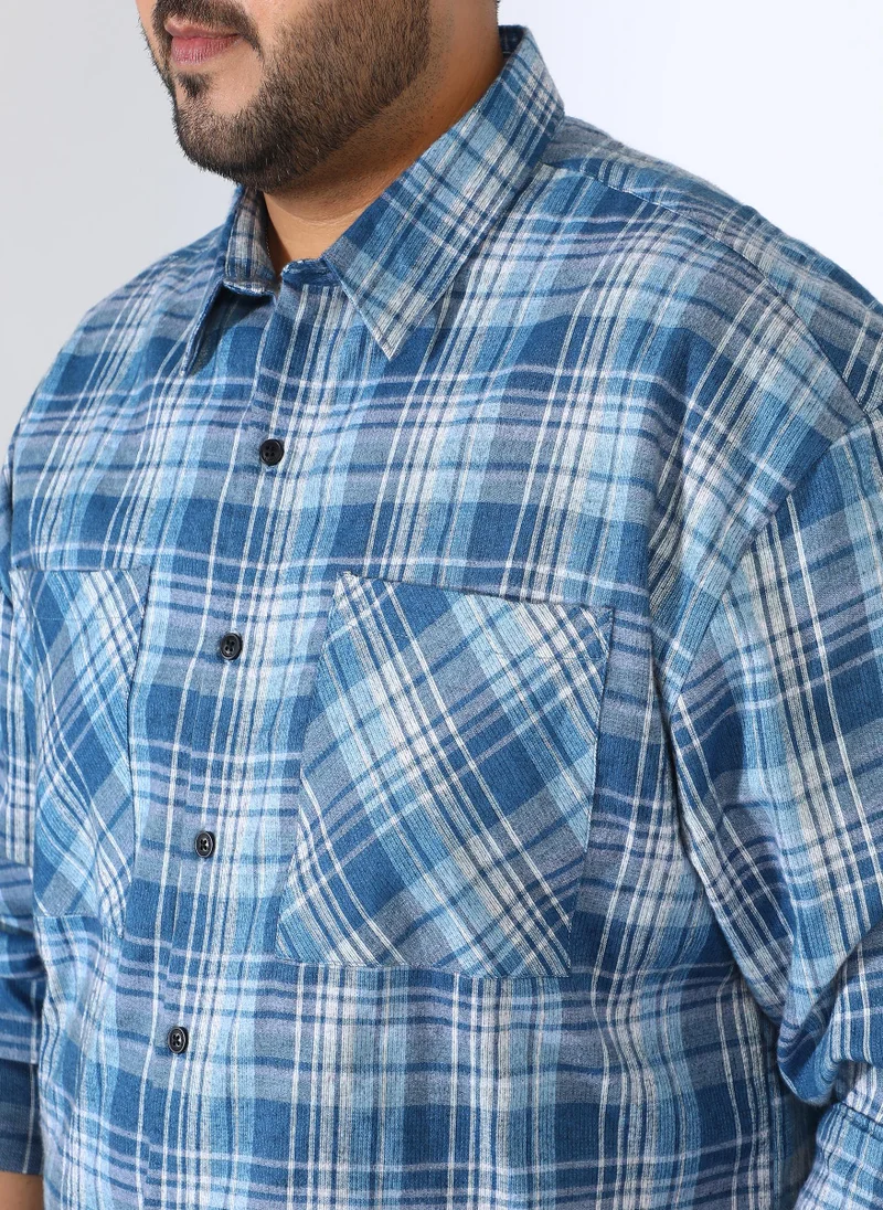 Instafab Plus Men's Prussian Blue Tartan Plaid Shirt
