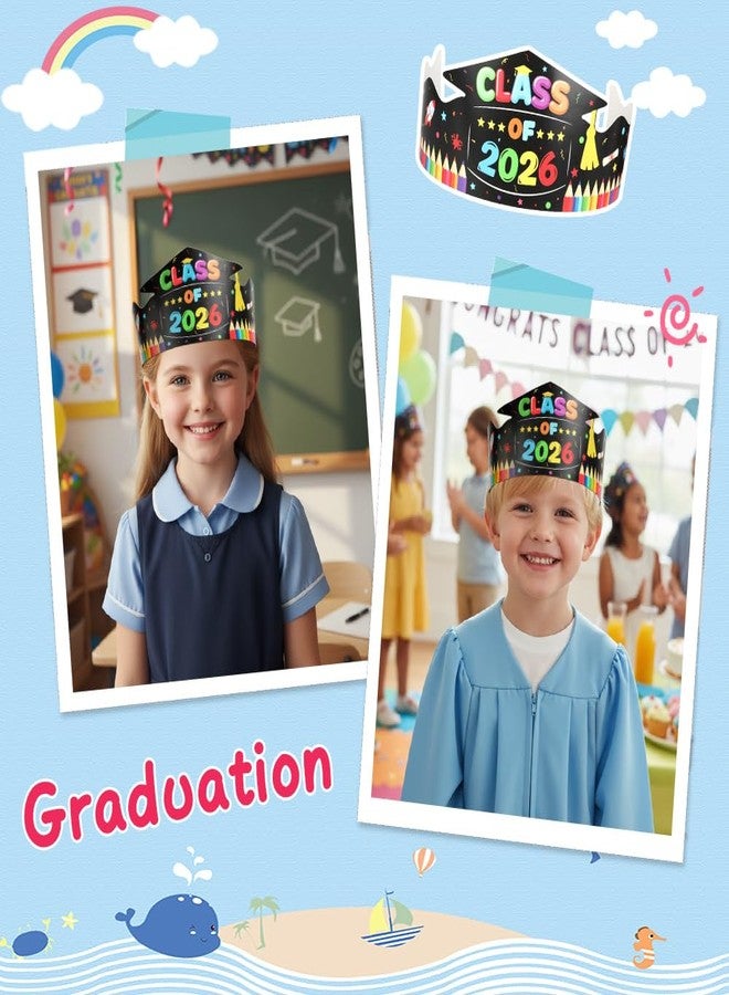 Ynaquest Preschool Paper Graduation Crown for Kids, 12 PCS Adjustable Paper Hats Graduation Congrats Hats for Class of 2026 Kindergarten Student Grad Ceremony Party Supplies - Image 2