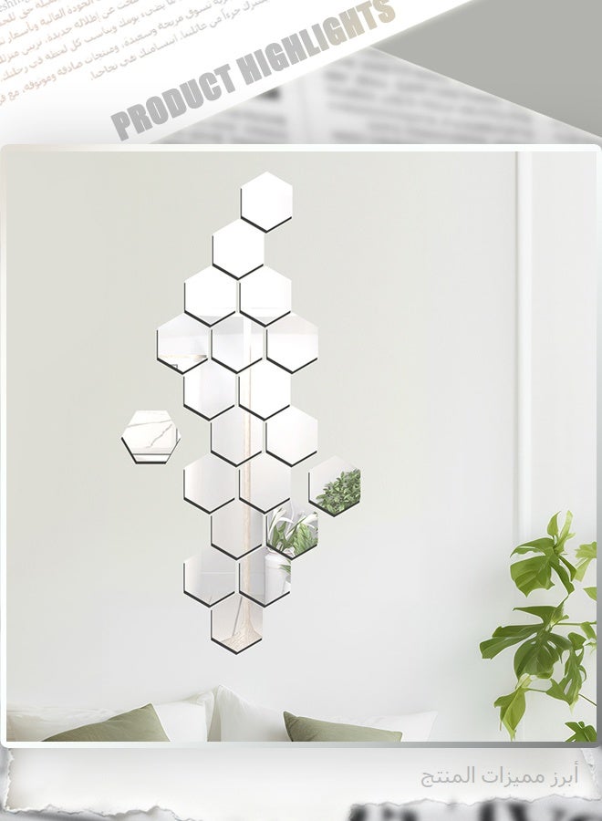 3D Hexagon Mirror Wall Stickers, 24PCS Self-Adhesive Acrylic Mirrored Tiles for Home Decor, DIY Art Decals for Living Room Bedroom TV Background (Size: 4.0x7.0x8cm) - Image 2