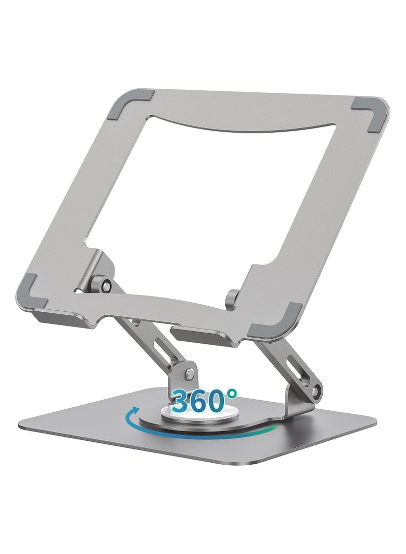 حامل لاب توب بقاعدة دوارة 360 درجة – حامل مريح قابل لتعديل الارتفاع وقابل للطي لأجهزة 10-15.6 بوصة، فضي - Image 1