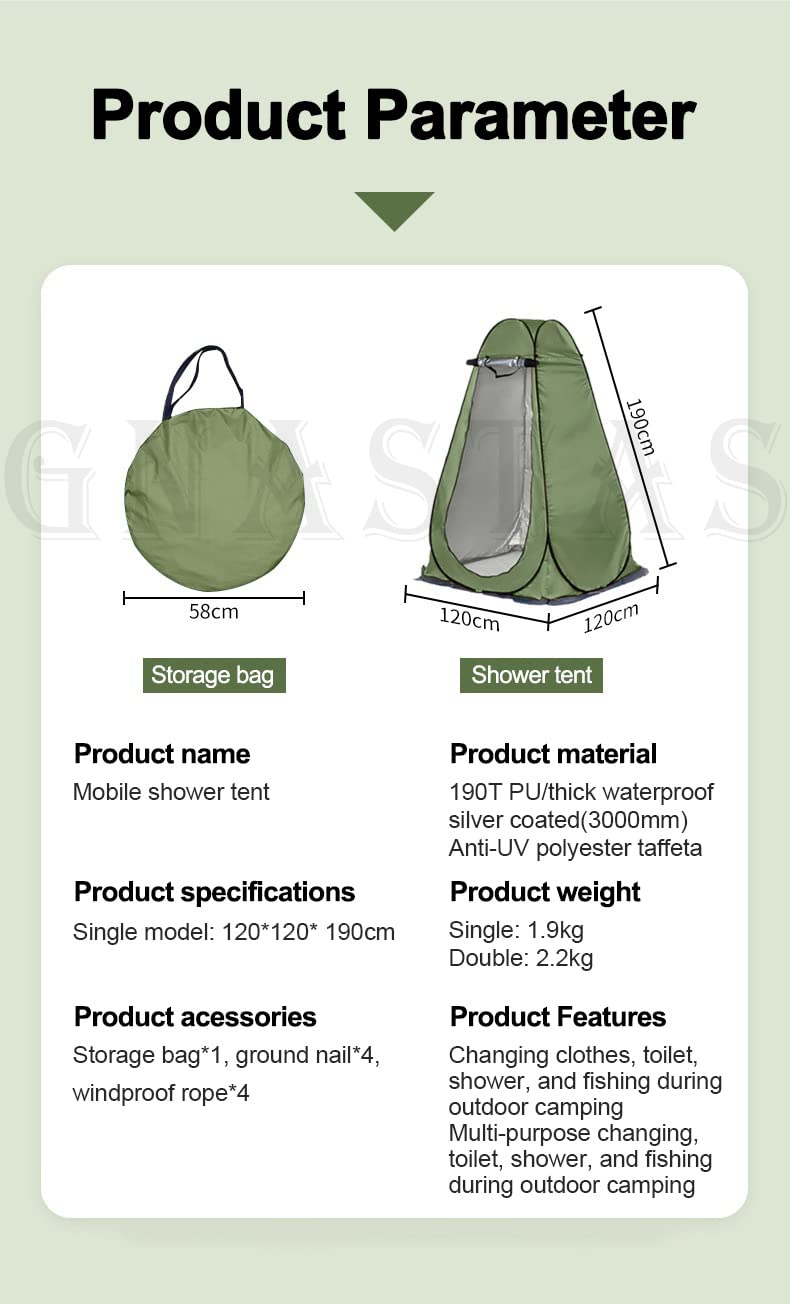 GNASTAS Portable Privacy Pop Up Polyester Dressing Changing Room, Outdoor Tent, Foldable Outdoor Shower Tent, Camp ToiletTent,Rain Shelter for Camping 1pc(Green) - Image 3