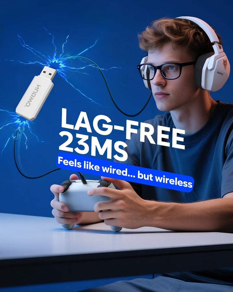 نوبو سماعة رأس لاسلكية مزدوجة NUBWO G06 مع ميكروفون لأجهزة PS5 وPS4 والكمبيوتر والهاتف المحمول وSwitch: لاسلكي 2.4 جيجاهرتز + بلوتوث - بطارية 100 ساعة - مشغلات 50 مم - أبيض - Image 3