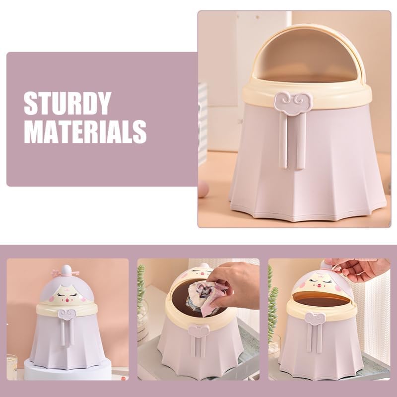 Jukkre Jukkre Storage Bucket Princess Garbage can with lid Girl Heart Table top Trash can Household Garbage can Decorate Convenient Wastebasket Wastebasket Desktop  - Image 5