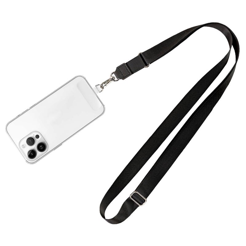 MOLOPPO Phone Lanyard - 1 to 4 Pack with 21.65 inch Adjustable Neck Strap Phone Strap, 1 Clear Phone Clip Phone Thether Tab, Anti-Theft Crossbody Lanyard for Smartphones, Black - Image 1