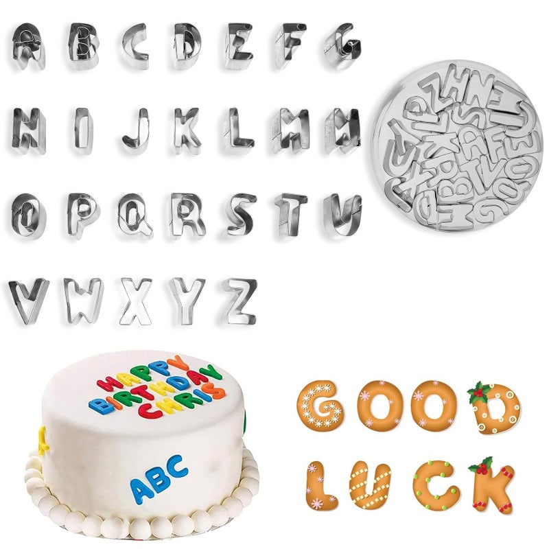 Victhur Letter Cookie Cutters Set of 26 - A to Z Alphabet Cookie Cutters 1 Inch Stainless Steel Fondant Cutters Funny Metal Baking Tools for Cutting Pastries, Dough, etc. - Image 1