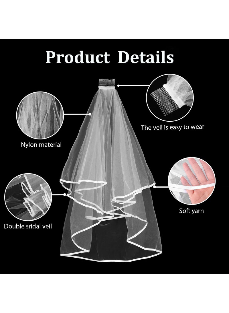 SUNSAR 2-Tier Wedding Veil, Simple Waist Length Short Bridal Veil with Comb and Butterfly Necklace - Image 2