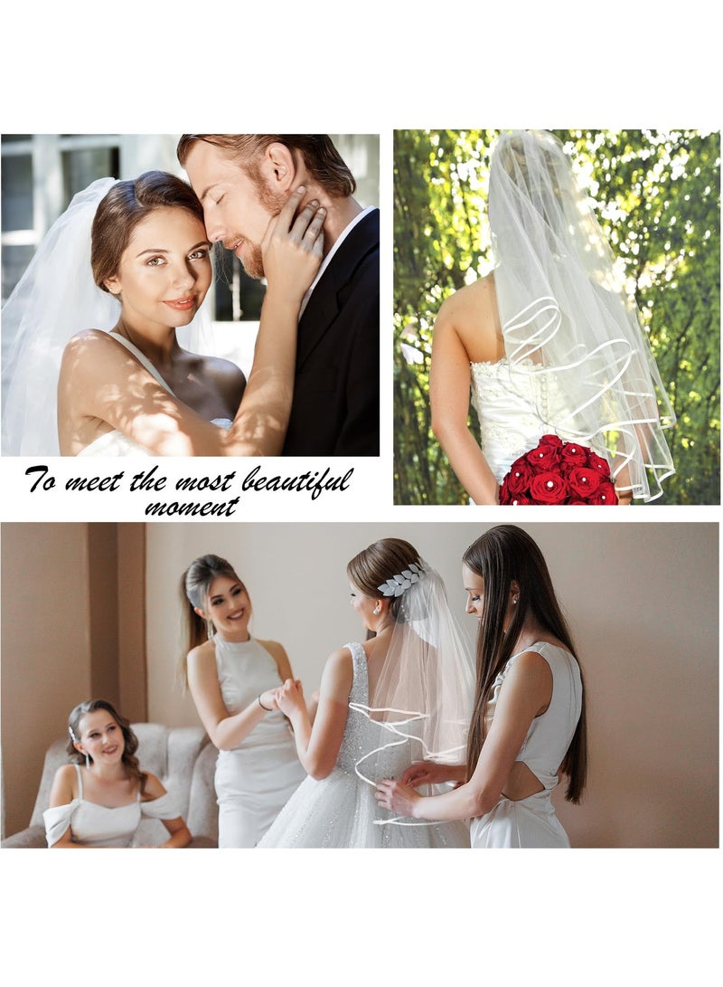 SUNSAR 2-Tier Wedding Veil, Simple Waist Length Short Bridal Veil with Comb and Butterfly Necklace - Image 5
