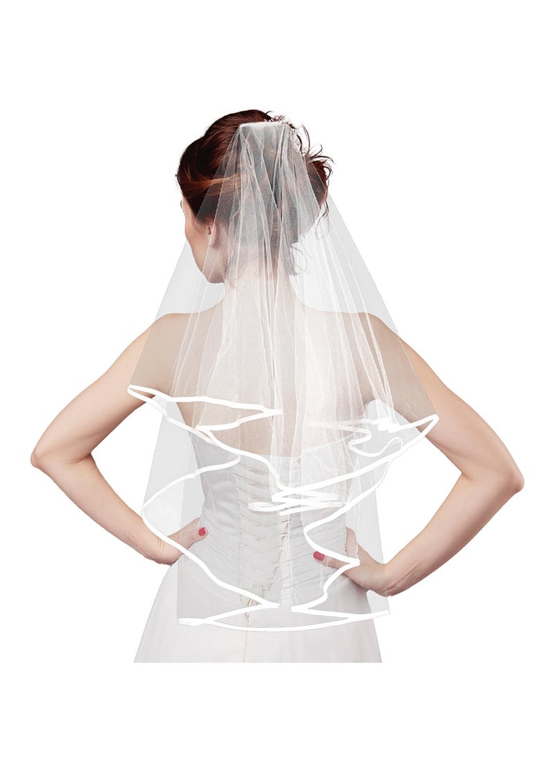 SUNSAR 2-Tier Wedding Veil, Simple Waist Length Short Bridal Veil with Comb and Butterfly Necklace - Image 4