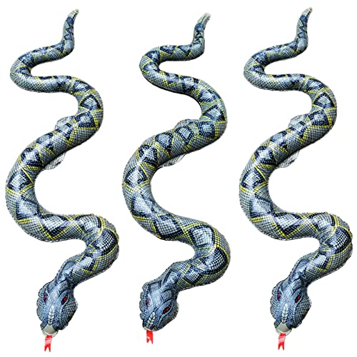 iShyan Inflatable Snake3 Pack Fake Snakes 374 inch Large Inflatable Snakes for Garden Pool Halloween Decoration - Image 1