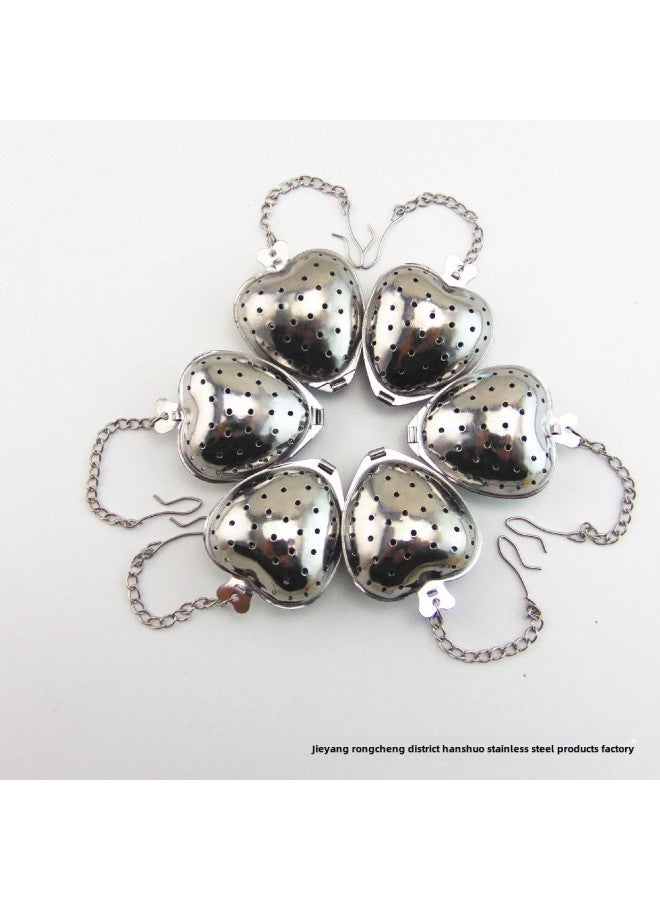 Stainless Steel Heart-shaped Tea Ball Strainer Five-star Tea Leach Bag Kitchen Utensils Infuser Clip-Color:Chain Heart - Image 1