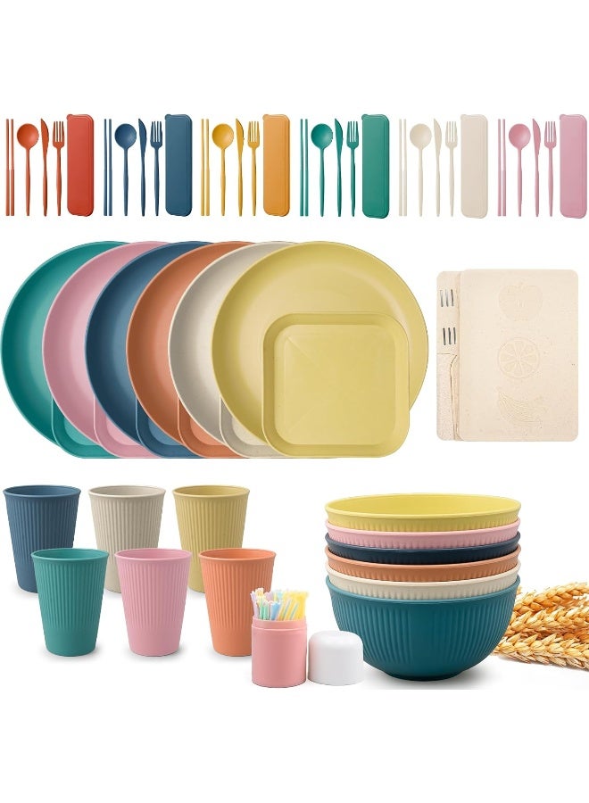 KisSealed 48 Pieces Wheat Straw Dinnerware Sets for 6 - Image 1