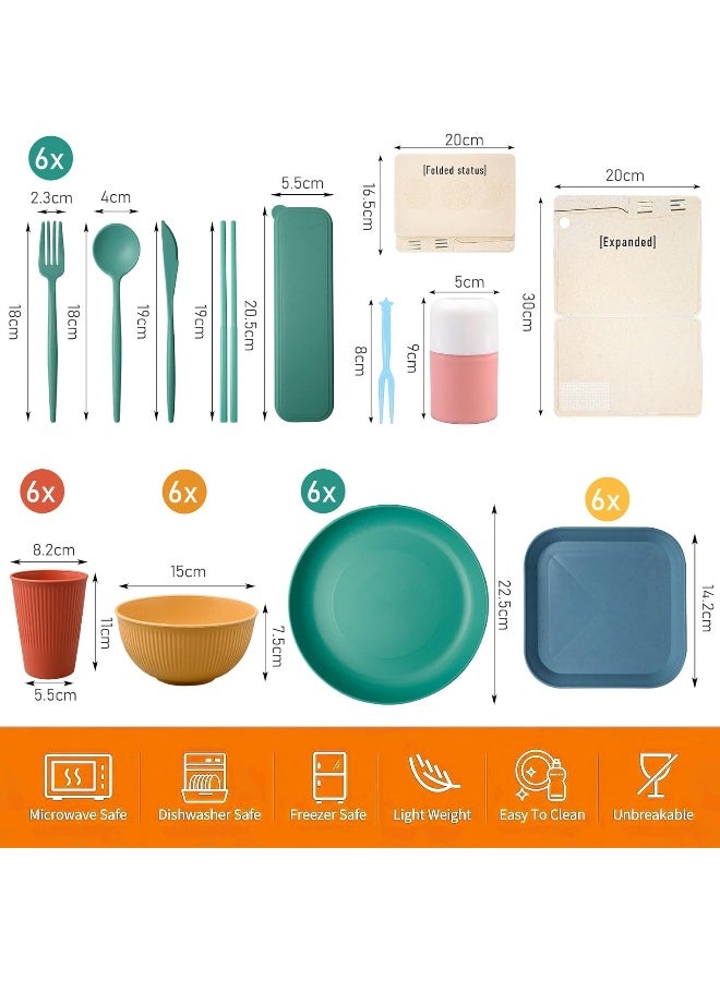 KisSealed 48 Pieces Wheat Straw Dinnerware Sets for 6 - Image 2