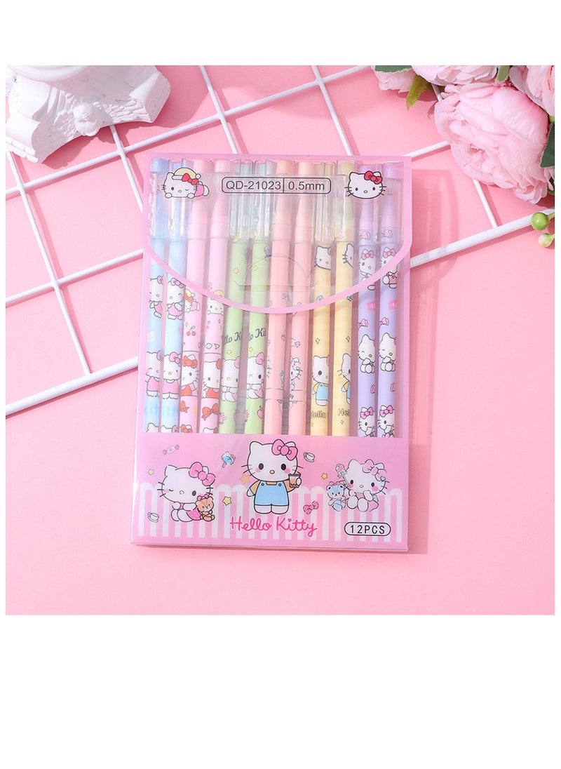 Sanrio - 12 PCS Cartoon Sanrio Hello Kitty Ballpoint Pens, Anime Gel Ink Pen Black 0.5mm Melody Gifts - Kawaii Office School Supplies Set for Kid Teen Girls Students - Image 1