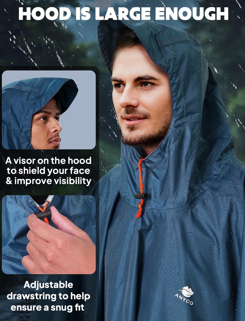 ANYOO Hooded Rain Poncho for Adults with Pocket, Waterproof Lightweight Rain Coats for Men Women Reusable Rain Jacket for Emergency Camping Outdoor Activities - Image 4