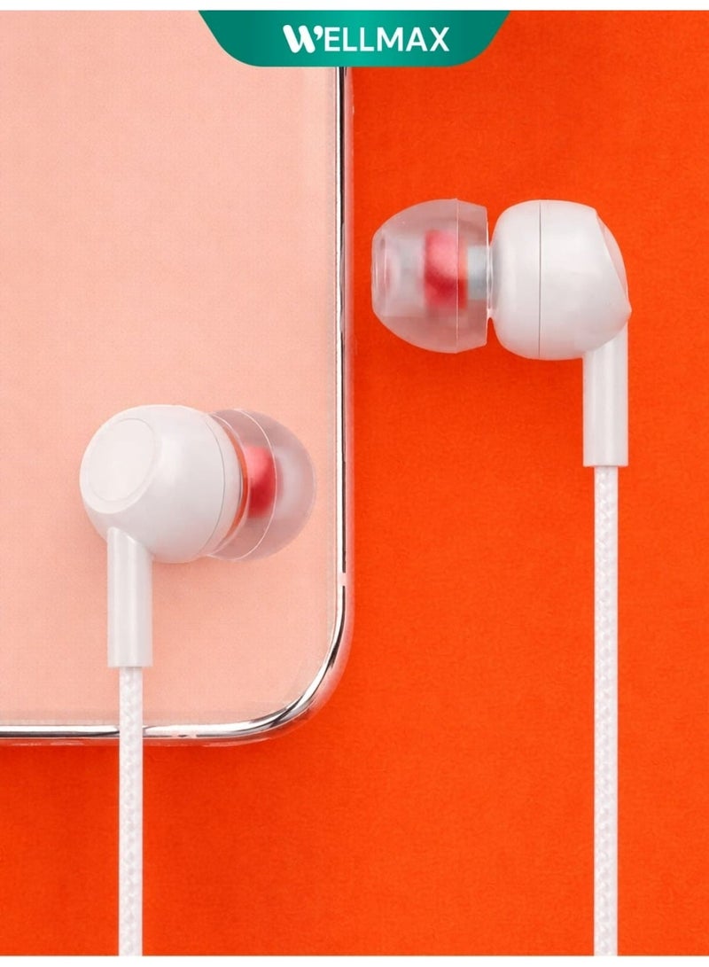 WELLMAX WM Type C Wired Earphones with Mic Pure Voice Clear Sound USB C Headphones for Android Samsung In-Ear Comfortable Headset for Calls Music Gaming - Image 2