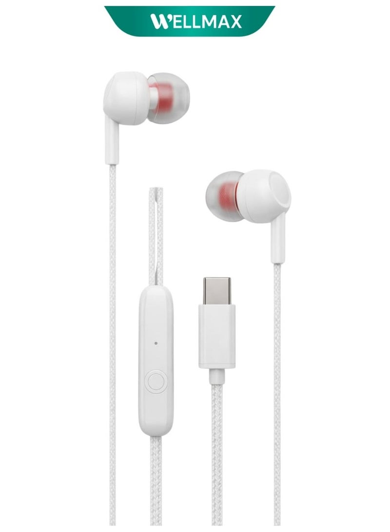 WELLMAX WM Type C Wired Earphones with Mic Pure Voice Clear Sound USB C Headphones for Android Samsung In-Ear Comfortable Headset for Calls Music Gaming - Image 1