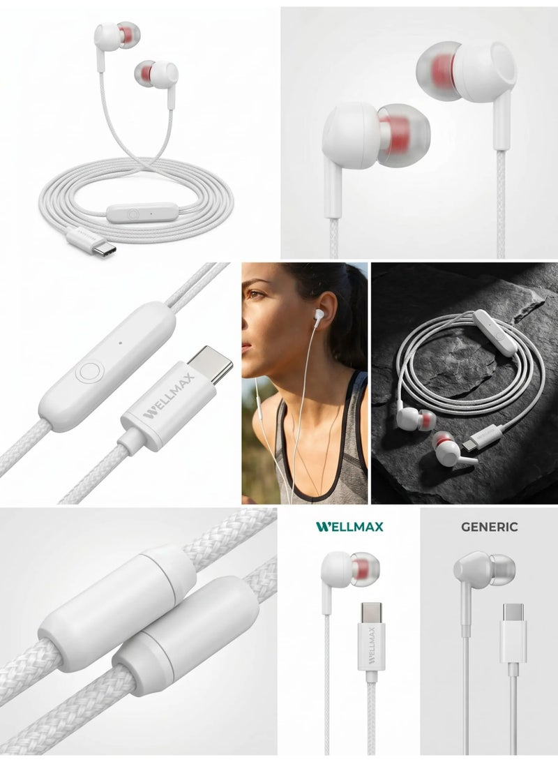 WELLMAX WM Type C Wired Earphones with Mic Pure Voice Clear Sound USB C Headphones for Android Samsung In-Ear Comfortable Headset for Calls Music Gaming - Image 5