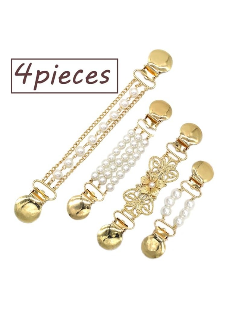 أوزيغالور ٤ قطع مشابك سترة ووشاح عتيقة مع لؤلؤة لملابس الوشاح والياقة - Image 4