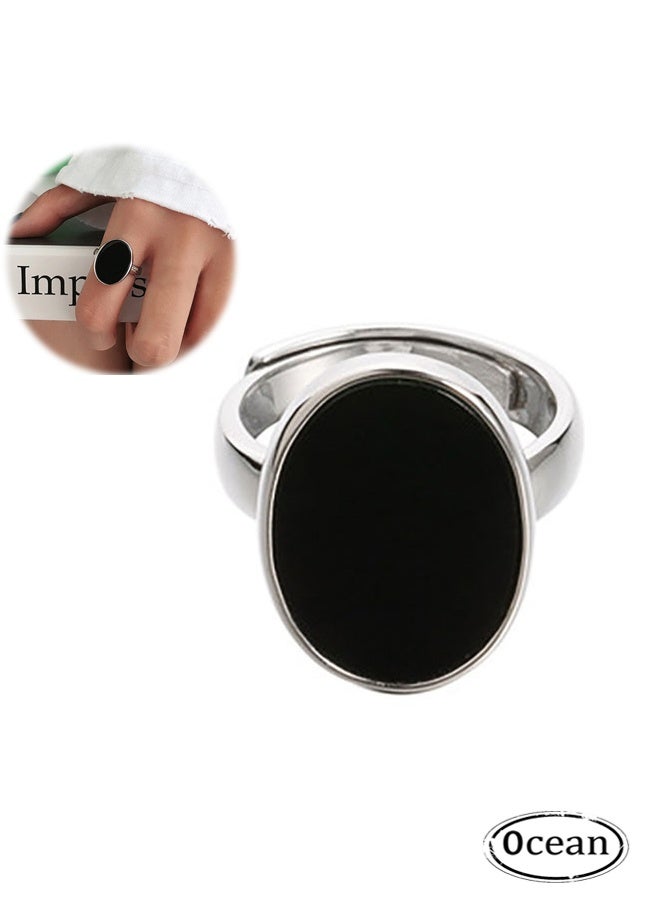 JS Simple S925 Sterling Silver Inlaid with Black Agate Smooth High-end Fashion Niche Retro Personality - Image 1