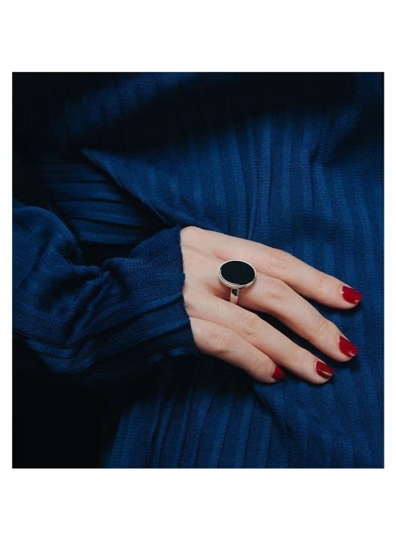 JS Simple S925 Sterling Silver Inlaid with Black Agate Smooth High-end Fashion Niche Retro Personality - Image 5