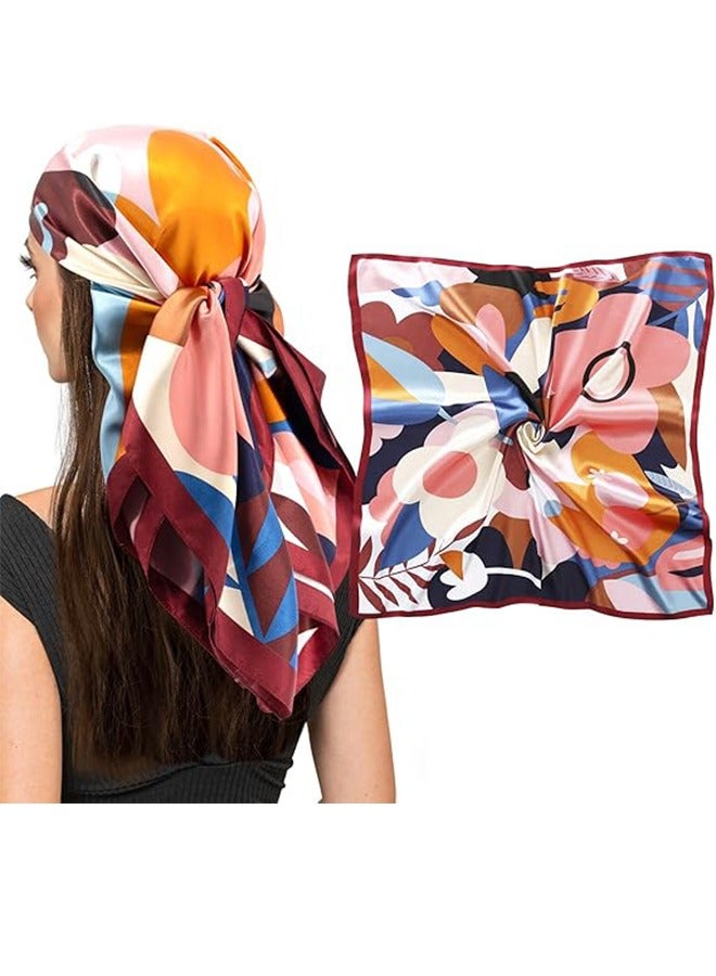 35 Inch Square Silk Head Scarf - Fashion Silk Head Scarf For Women - Silk Textured Scarf, Suitable For Wrapping Hair At Night And Sleeping.