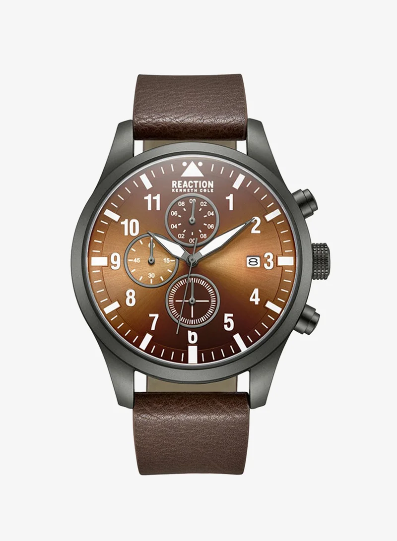 Kenneth Cole Reaction Chronograph Gents Watch With Brown Synthetic Leather Strap 46mm - KRWGF2192505