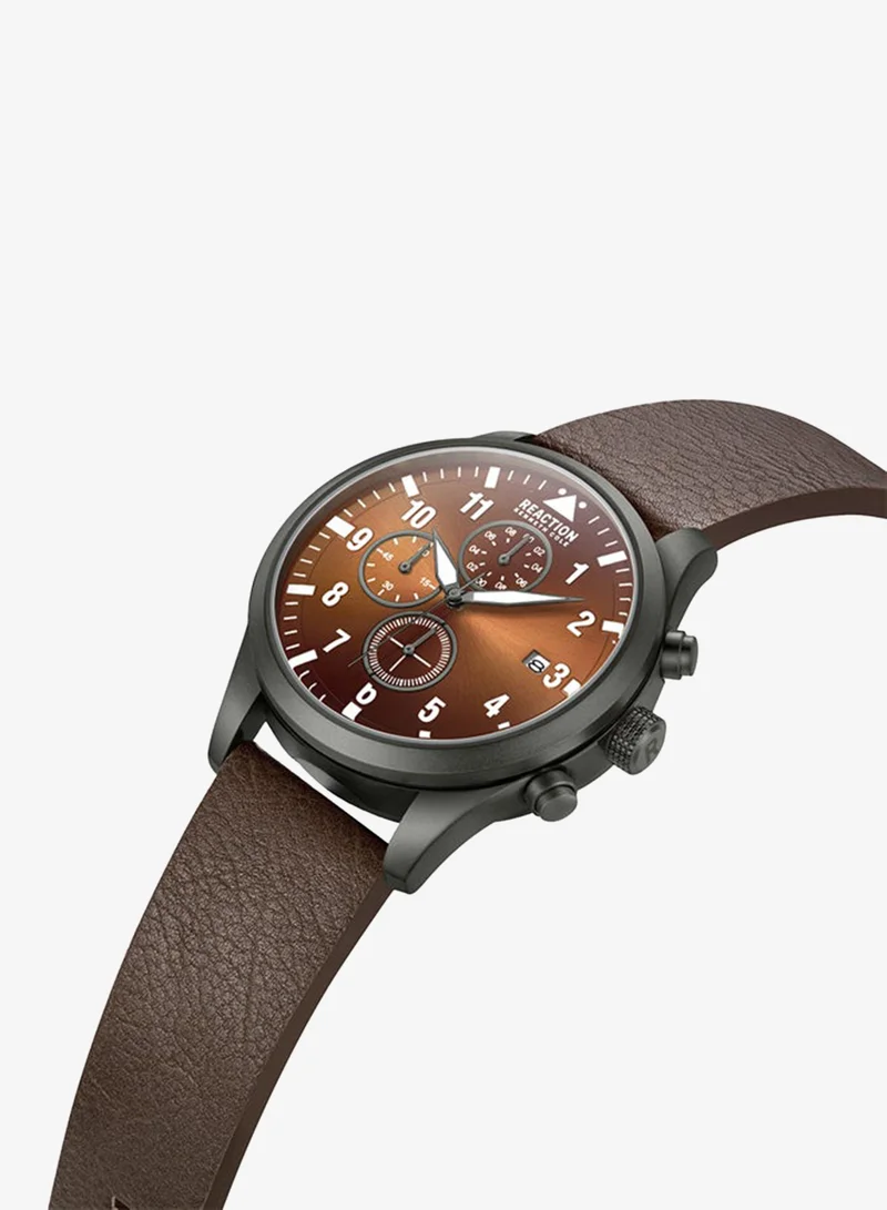 Kenneth Cole Reaction  Kenneth Cole Reaction Chronograph Gents Watch With Brown Synthetic Leather Strap 46mm - KRWGF2192505 for Men | Best Price UAE