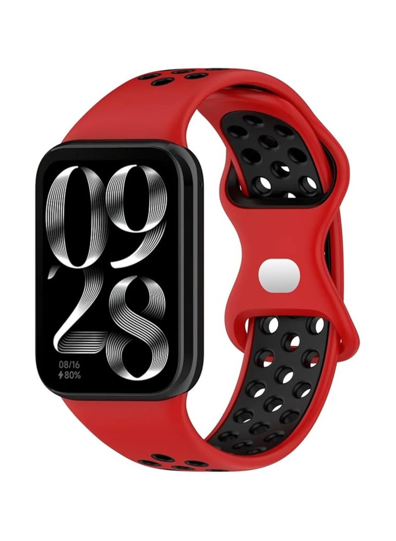 Replacement Adjustable Wristbands Compatible with Xiaomi Band 9 Pro/Band 8 Pro, Compatible with Redmi Watch 5/4 Band Soft Silicone Wrist Strap Watch Accessories (Red @ Black)
