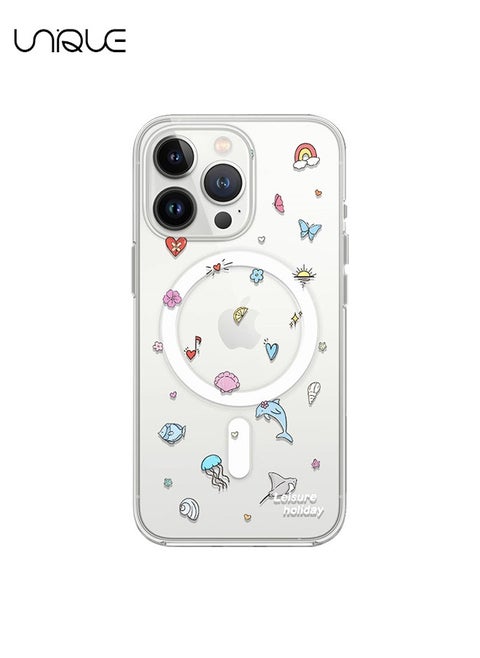 Compatible with iPhone 15 Pro Case, Compatible with MagSafe Case, Dolphin Case, Graffiti Pattern Clear Phone Case, TPU Drop Protection - Clear