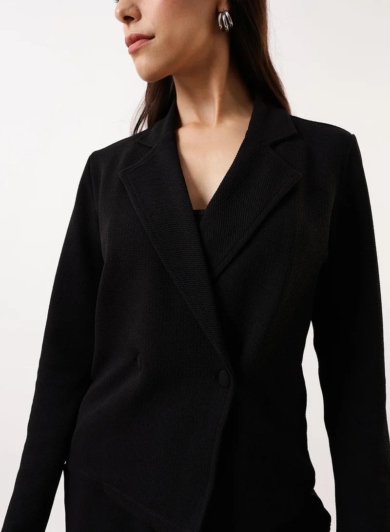 Dennis Lingo Black Women's Black 100% Polyester Solid Single-Breasted Upper Full Length Casual Bottom Regular Fit Co-Ords for Women | Best Price UAE