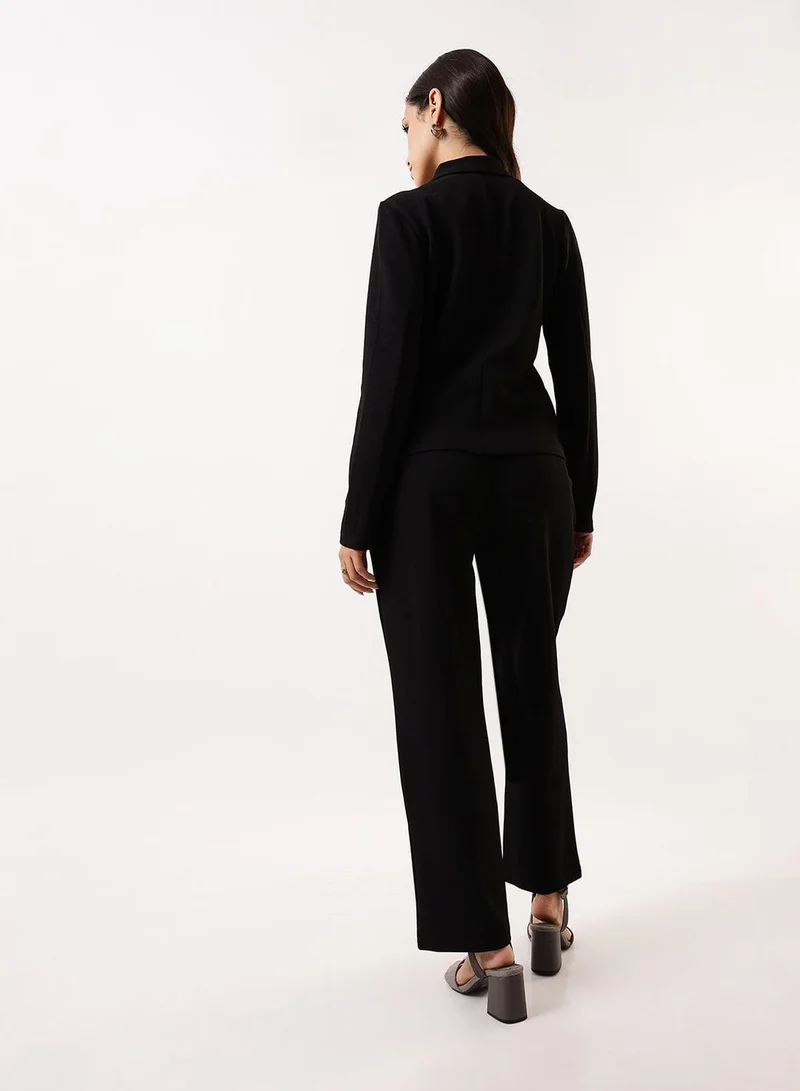 Dennis Lingo Black Women's Black 100% Polyester Solid Single-Breasted Upper Full Length Casual Bottom Regular Fit Co-Ords for Women | Best Price UAE