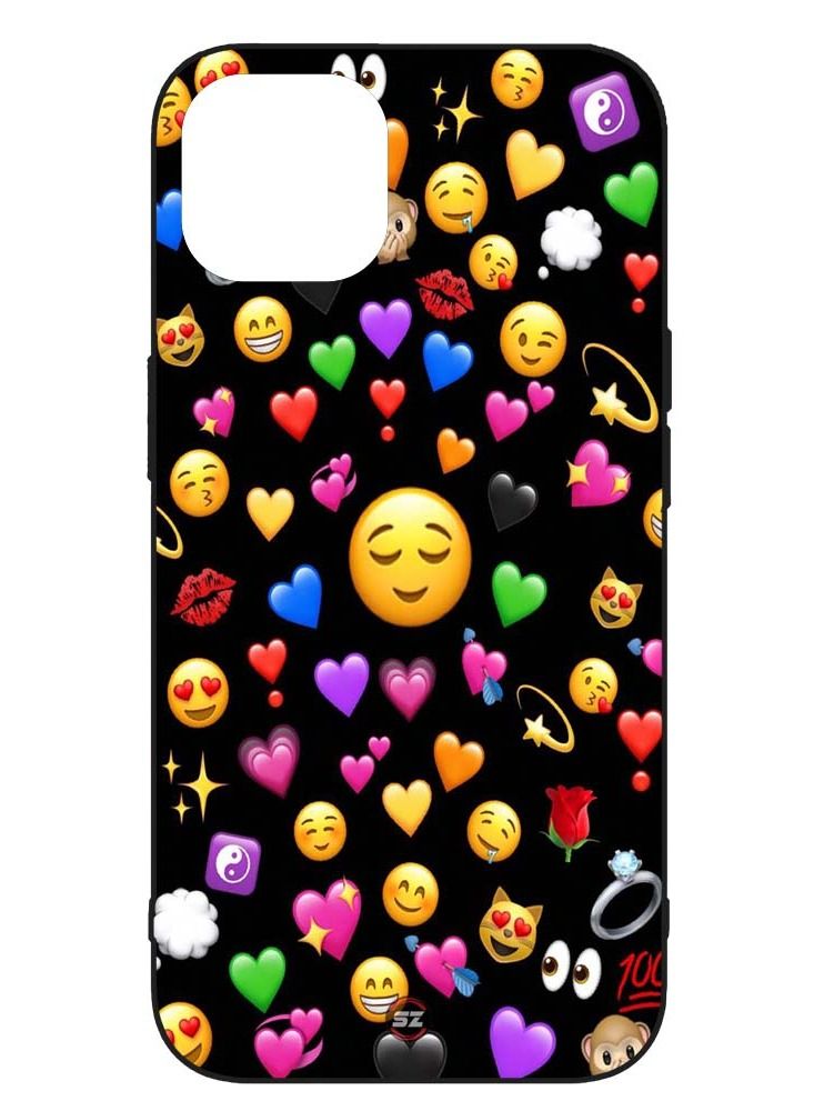 Protective Printed Mobile Cover Mixed Emojis With Black Background For Apple iPhone 13 Pro