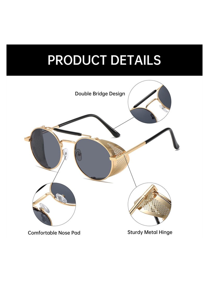Excefore Steampunk Sunglasses, Vintage Round Punk Classic Trendy UV400 Protection Men Sunglasses, Chic & Timeless Eyewear for Men and Women - Image 4
