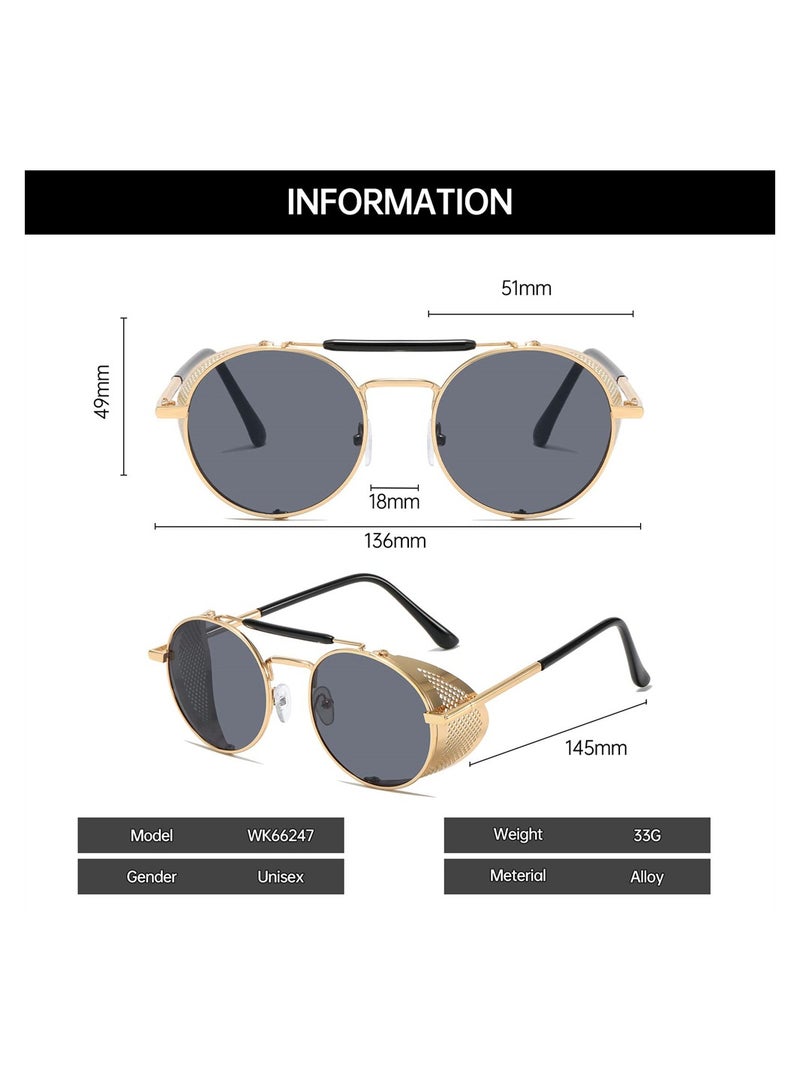 Excefore Steampunk Sunglasses, Vintage Round Punk Classic Trendy UV400 Protection Men Sunglasses, Chic & Timeless Eyewear for Men and Women - Image 3