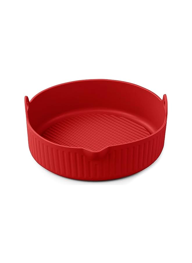 vesus Air Fryer Silicone Liner, Pack of 2 Reusable Non Stick Air Fryer Accessory for Basket Oven Liner (Round(Gray+Red)) - Image 2