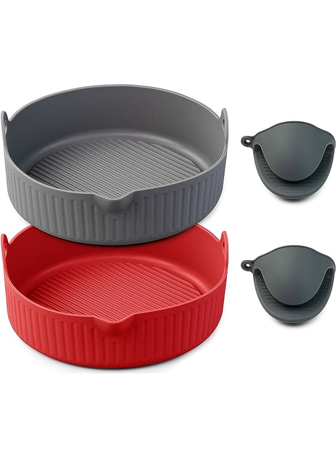 vesus Air Fryer Silicone Liner, Pack of 2 Reusable Non Stick Air Fryer Accessory for Basket Oven Liner (Round(Gray+Red)) - Image 1