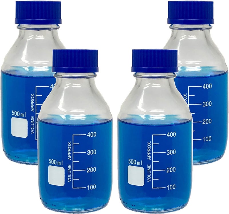 Karter Scientific 500ml Glass Round Media Storage Bottles with GL45 Screw Cap, Borosilicate Glass, 251M9 (Pack of 4) - Image 1