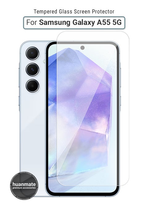 Samsung Galaxy A55 Tempered Glass Screen Protector – High Transparency, Delicate Touch, Anti-Explosion, Smooth Arc Edges, Easy Installation, Screen Protector for Samsung Galaxy A55