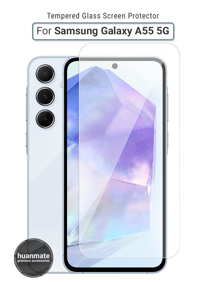 huanmate - Samsung Galaxy A55 Tempered Glass Screen Protector – High Transparency, Delicate Touch, Anti-Explosion, Smooth Arc Edges, Easy Installation, Screen Protector for Samsung Galaxy A55 - Image 1