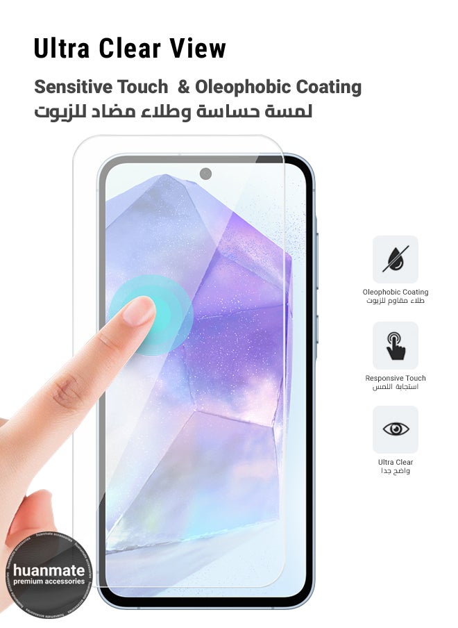 huanmate - Samsung Galaxy A55 Tempered Glass Screen Protector – High Transparency, Delicate Touch, Anti-Explosion, Smooth Arc Edges, Easy Installation, Screen Protector for Samsung Galaxy A55 - Image 1