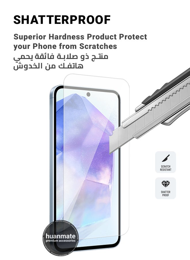 huanmate - Samsung Galaxy A55 Tempered Glass Screen Protector – High Transparency, Delicate Touch, Anti-Explosion, Smooth Arc Edges, Easy Installation, Screen Protector for Samsung Galaxy A55 - Image 1