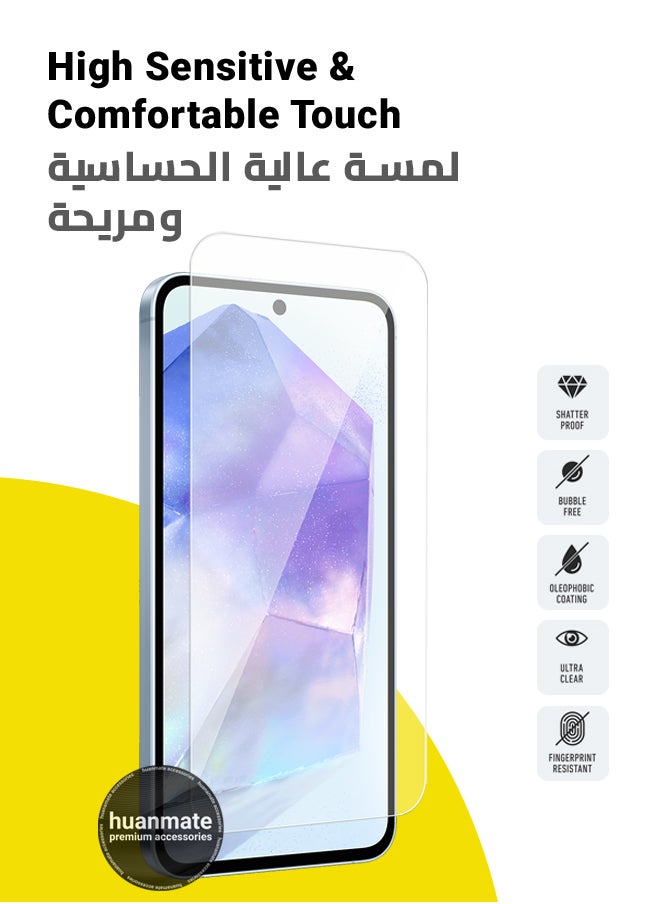huanmate - Samsung Galaxy A55 Tempered Glass Screen Protector – High Transparency, Delicate Touch, Anti-Explosion, Smooth Arc Edges, Easy Installation, Screen Protector for Samsung Galaxy A55 - Image 1