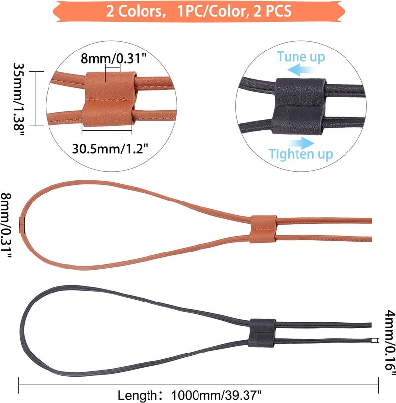 cheekyglo 2pcs 2 Colors PU Leather Drawstring for Bucket Bag 100cm Detachable Leather Pull String Slide String Keeper Purse Strap Adjust Drawstring Bunches Accessories for Satchel Shoulder Crossbody Bag - Image 2