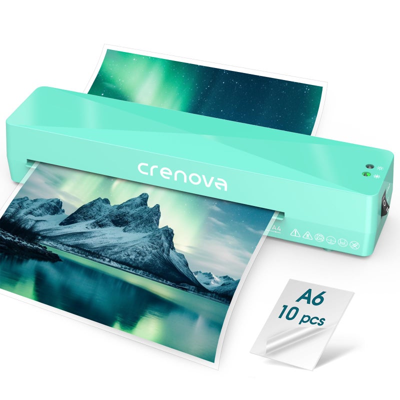 Crenova Laminator Machine with 10 Laminating Sheets, A4 Laminating Machine Hot & Cold with Fast Warm Technology, Thermal Laminator 9 Inch for Home Office School Business Green - Image 1