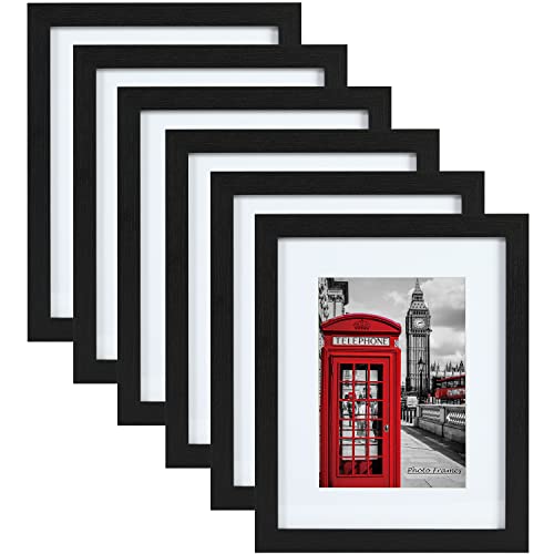 PEALSN 11x14 Picture Frame Set of 6, Display Pictures 8x10 with Mat or 11x14 without Mat for Wall Mounting or Table Top Display, Photo Frames Collage for Wall Decor, Black Woodgrain. - Image 1