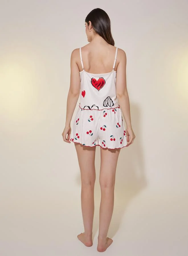 Take Two Heart Print Cami Top and Pyjama Shorts Set