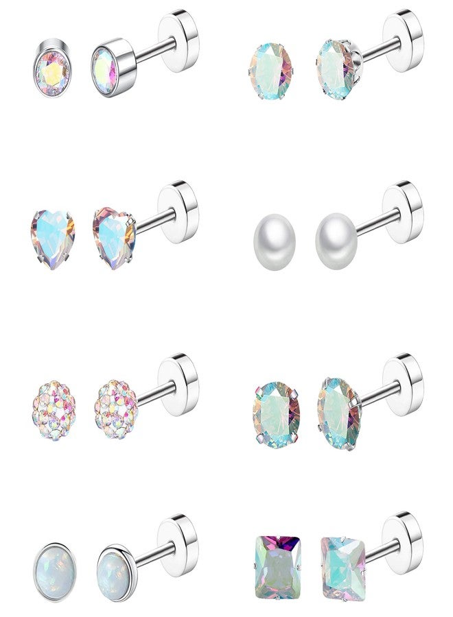 Staligue 8-Pair Hypoallergenic Stainless Steel Earrings Set – Flat Back Studs for Cartilage Piercing & Sensitive Skin, Women’s Jewelry Collection (Colorful) - Image 1